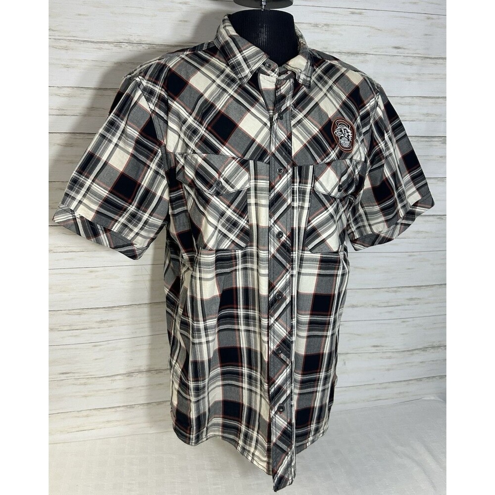 Vtg. Harley Davidson XL Mens Motorcycle Shop Short Sleeve Button Plaid Shirt
